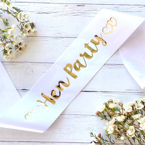 White Bachelorette hen Party Sashes with Gold Foil Print