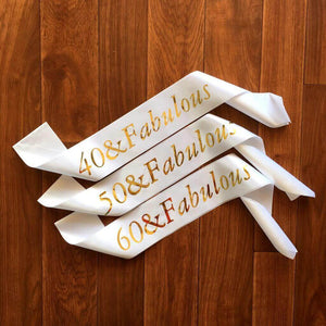 Online Party Supplies Gold Foil '60 & Fabulous' White Satin Party Sash Happy Milestone 60th Sixtieth Birthday Girl Outfit