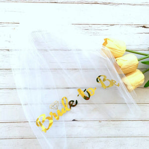 Online Party Supplies gold foiled bride to be white bridal wedding tulle mesh veil