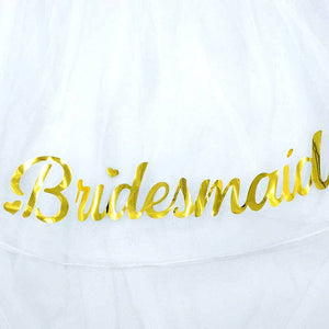 Gold Foiled Bridesmaid White Double Layer Tulle Bridal Veil