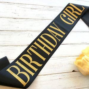 Online Party Supplies Gold Glitter 'Birthday Girl' Luxurious Black Satin Sash