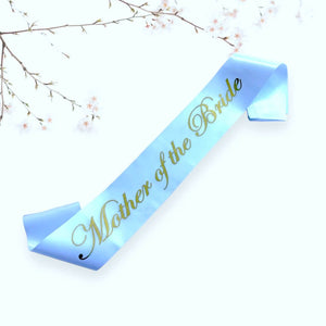 White Mother of the Bride Fabric Sash - Gold Glitter Print