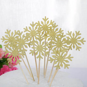 Gold Glitter Snowflake Paper Cupcake Topper 10 Pack