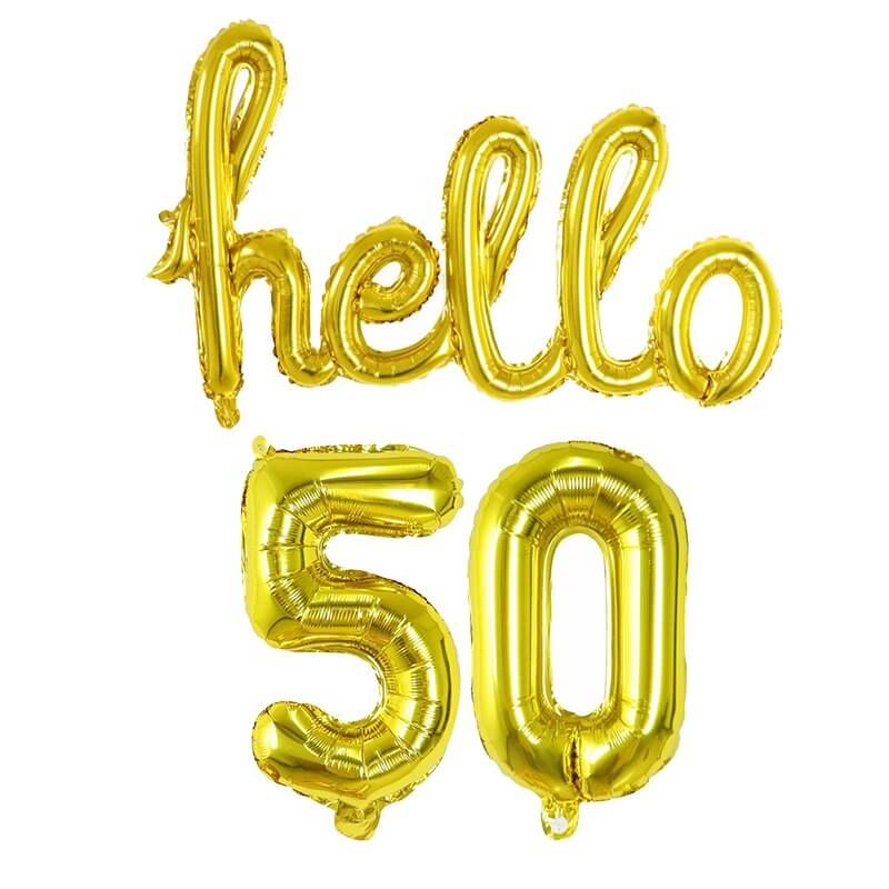 Gold 'hello 50' Birthday Foil Balloon Banner