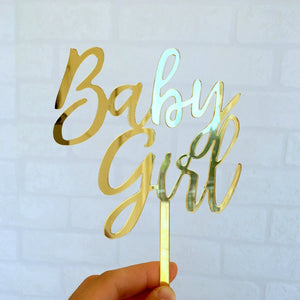 Gold Mirror Acrylic Baby Girl Cake Topper - Online Party Supplies