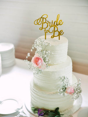 Gold Mirror Acrylic 'Bride To Be' Wedding Bridal Shower Cake Topper