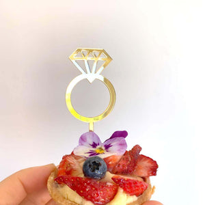 Acrylic Gold Mirror Wedding Ring Cupcake Topper