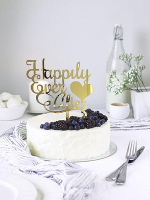 Acrylic Gold Mirror 'Happily Ever After' with Heart Wedding Cake Topper