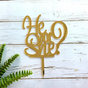 Gold Mirror Acrylic He or She Cake Topper - Online Party Supplies