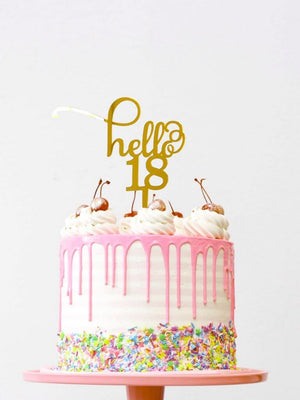 Gold Mirror Acrylic Hello 18 Birthday Cake Topper
