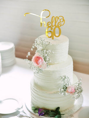 Gold Mirror Acrylic Hello 60 Birthday Cake Topper