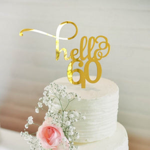Gold Mirror Acrylic Hello 60 Birthday Cake Topper