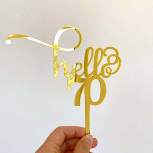 Gold Mirror Acrylic Hello 70 Birthday Cake Topper happy seventieth birthday party decorations