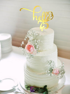 Gold Mirror Acrylic Hello 75th Cake Topper