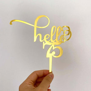 Gold Mirror Acrylic Hello 75th Cake Topper