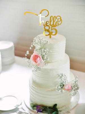 Gold Mirror Acrylic Hello 85 happy birthday Cake Topper