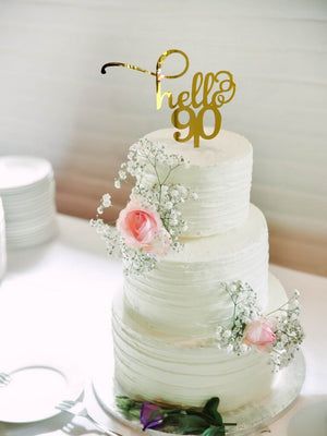 Gold Mirror Acrylic Hello 90 Happy ninetieth birthday Cake Topper