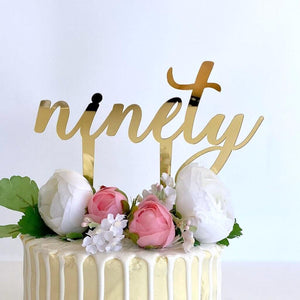 Gold Mirror Acrylic 'ninety' Cake Topper