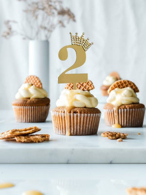 Gold Mirror Acrylic Number 2 Rhinestone Crown Cake Topper