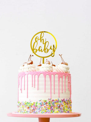 Gold Mirror Acrylic Oh Baby Cake Topper - Online Party Supplies