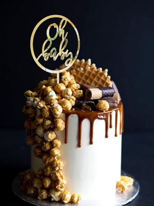 Gold Mirror Acrylic Oh Baby Loop Baby Shower Gender Reveal Cake Topper