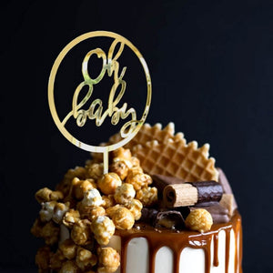 Gold Mirror Acrylic Oh Baby Loop Baby Shower Gender Reveal Cake Topper