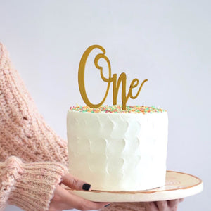 Gold Mirror Acrylic 'One' Birthday Cake Topper - Online Party Supplies