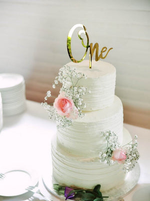 Gold Mirror Acrylic 'One' Birthday Cake Topper - Online Party Supplies