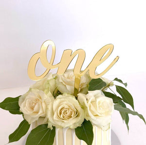 Gold Mirror Acrylic One Script Happy 1st Birthday Cake Topper