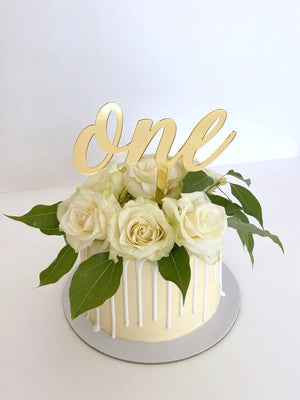 Gold Mirror Acrylic One Script Happy 1st Birthday Cake Topper