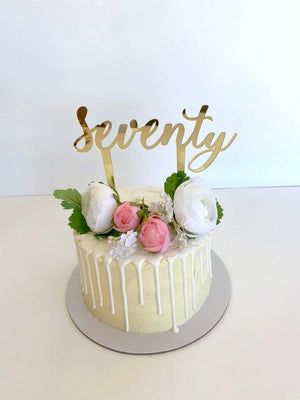 Gold Mirror Acrylic 'Seventy' milestone birthday Cake Topper