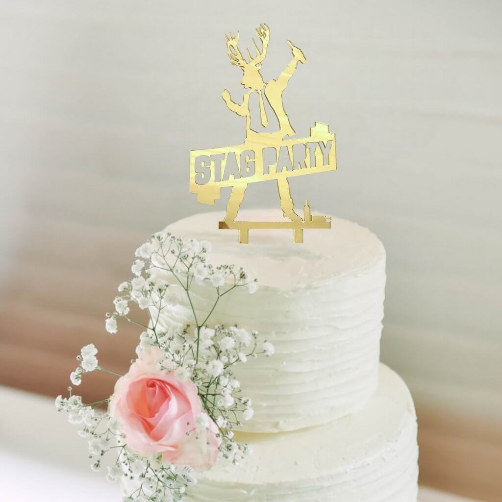 Gold Mirror Acrylic Stag Party Cake Topper - Bachelor Party, Wedding Party Celebrations