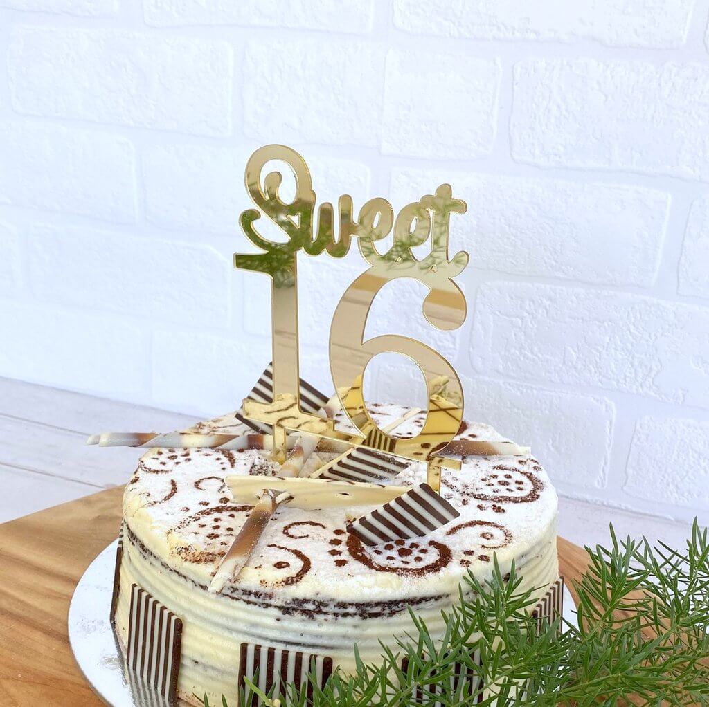 Acrylic Gold Mirror Sweet 16 Cake Topper