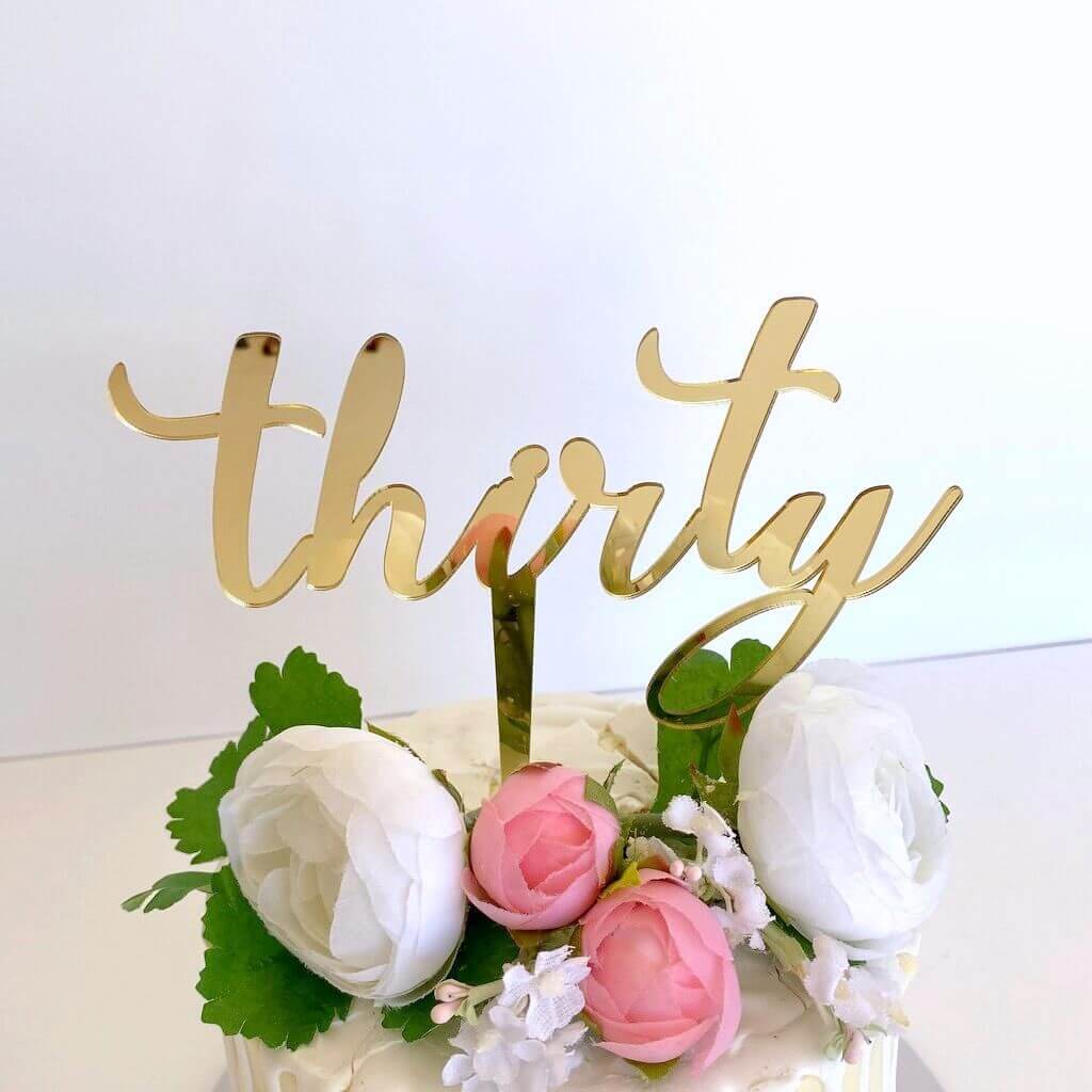 Gold Mirror Acrylic 'Thirty' Cake Topper - Style A