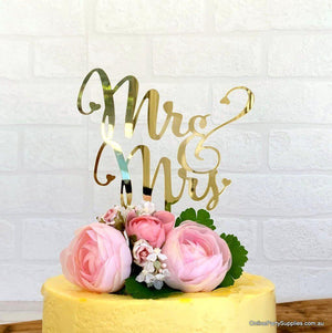 Acrylic Gold Mirror 'Mr and Mrs' Wedding Engagement Bridal Shower Cake Topper Online Party Supplies Australia