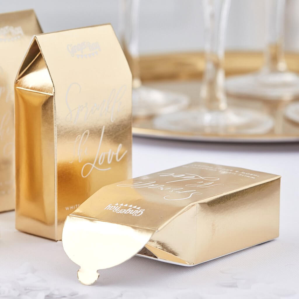 Ginger Ray Gold Wedding 'sprinkle the love' White Biodegradable Confetti Box - Glam Wedding Party Table Scatters
