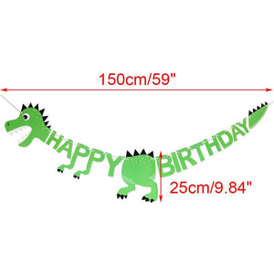 Green Happy Birthday Dinosaur Bones Hanging Paper Banner - Jurassic Dinosaur Themed Birthday Party Decorations & Supplies
