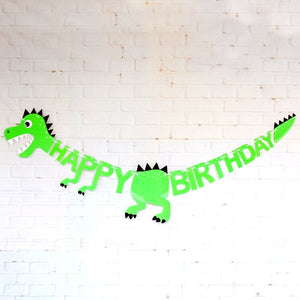 Green Happy Birthday Dinosaur Bones Hanging Paper Banner - Jurassic Dinosaur Themed Birthday Party Decorations & Supplies