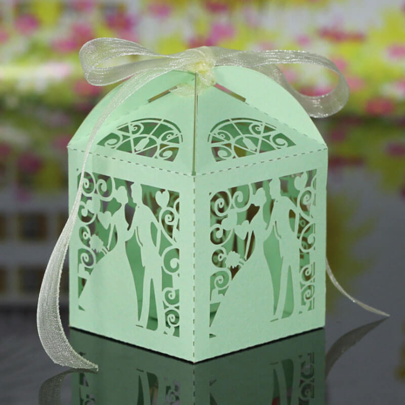 Green Wedding Couple Bombonierre Gift Boxes 10pk