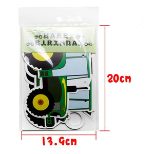 Green Yellow Tractor Happy Birthday Paper Banner