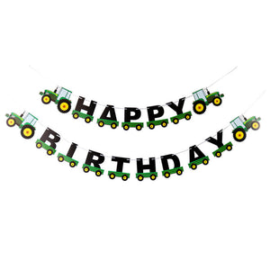 Green Yellow Tractor Happy Birthday Paper Banner