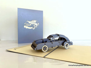 Handmade Grey Vintage Car 3D Pop Up Greeting Card - Pop Up Transportation Card