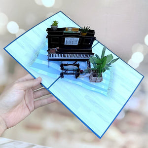 Sleepy Musical Cats On Piano 3d Origami Pop Up Greeting Card