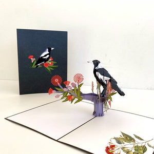 Handmade Australian Native Magpie Pop Up Card