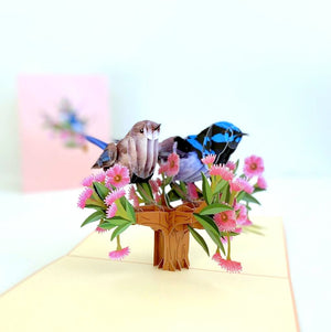Australian Native Lovebird Couple Superb Fairy Wren Pop Up Card