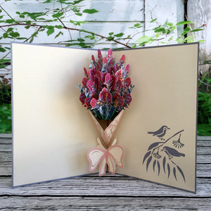 Handmade Australian Native Flower Banksia Bouquet Pop Up Greeting Card - Online Party Supplies