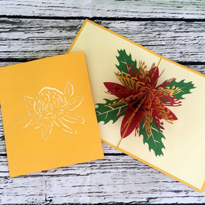 Handmade Australian Native Flower Red Yellow Waratah Pop Up Greeting Card - Online Party Supplies