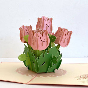 Handmade Baby Pink Rose Bouquet 3D Pop Up Greeting Card - Mother's Day, Valentine's Day Pop Up Cards - Wedding Invitations