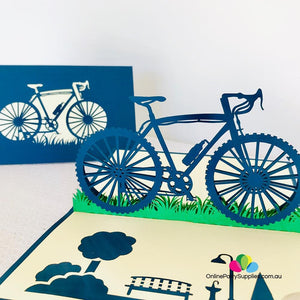 Handmade Blue Bicycle Pop Up Card - Online Party Supplies