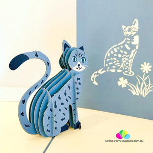 Handmade Blue Cat Pop Up Greeting Card - Online Party Supplies